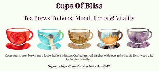 Cups of Bliss — organic cacao blends, online June 2026.
