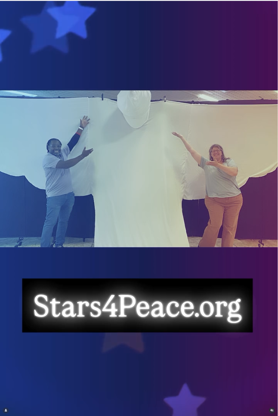 Zhu Zhu (right) with the giant peace dove she taught us to build — Stars 4 Peace, Peace Day 2026.