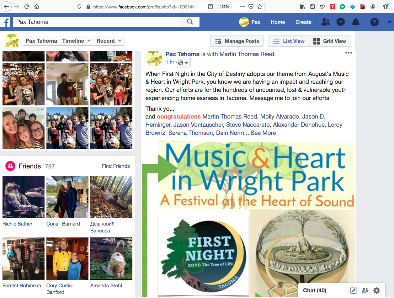 First Night Tacoma 2020 · *The Tree of Life* — the theme born at Music & Heart in Wright Park, August 2019.