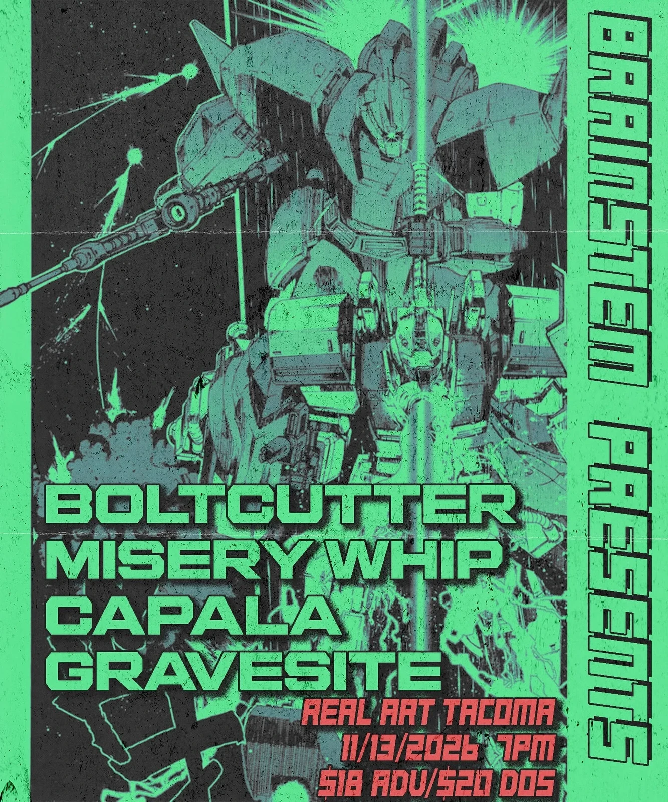BrainStem Productions Presents: Boltcutter, Misery Whip, Capala, Gravesite flyer
