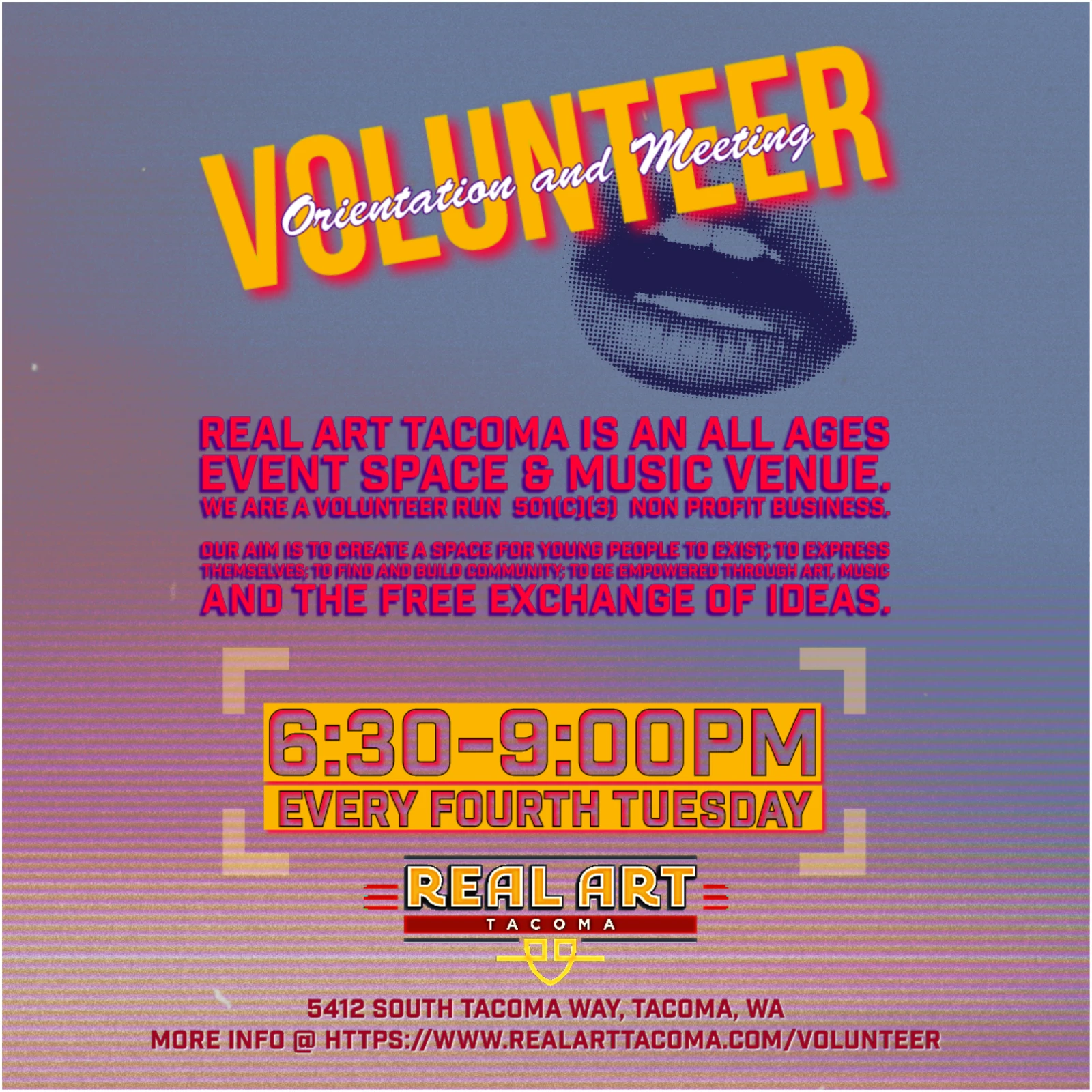 Volunteer Orientation and Meeting flyer