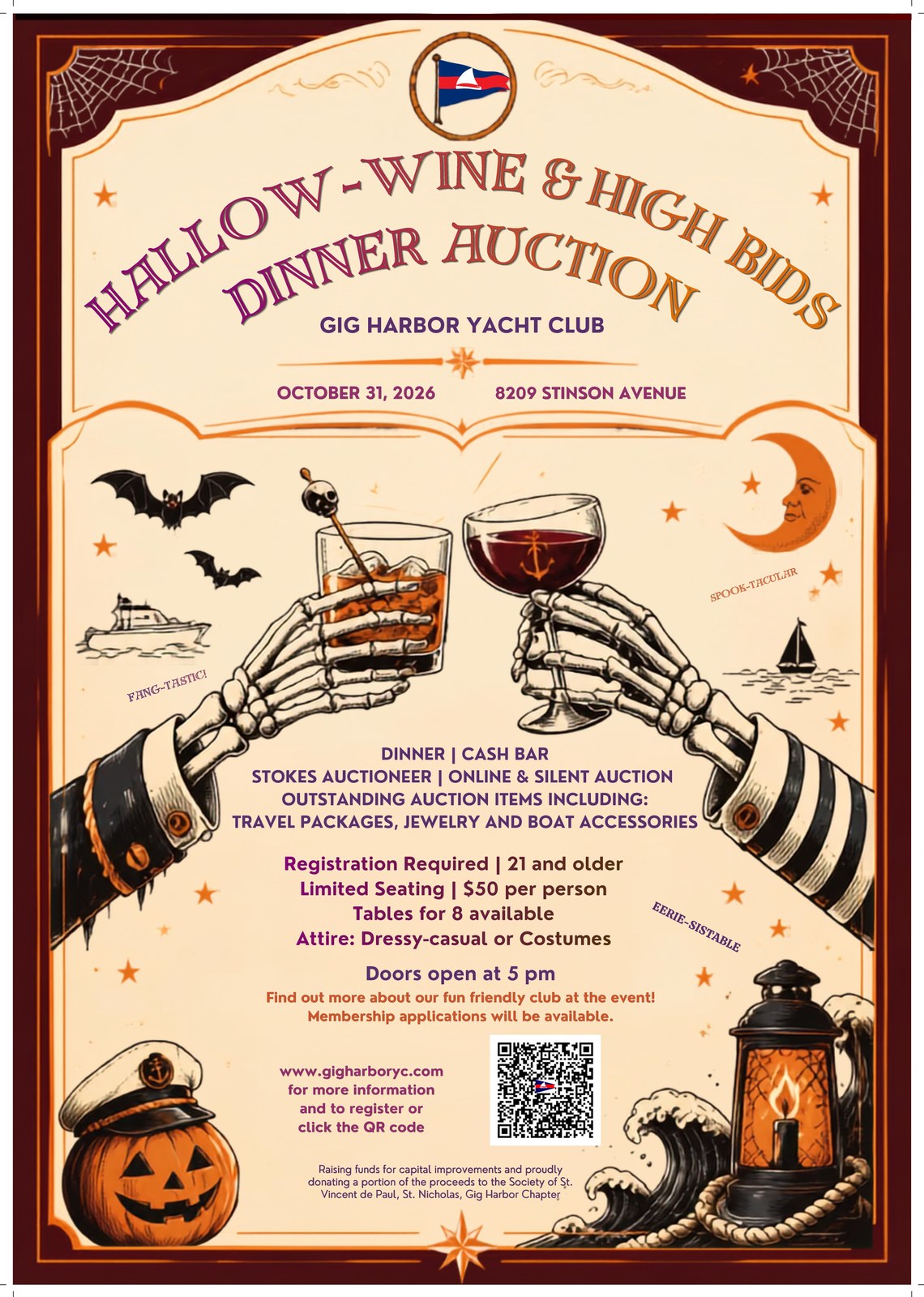 Hallow-Wine & High Bids Dinner Auction - Gig Harbor Yacht Club flyer