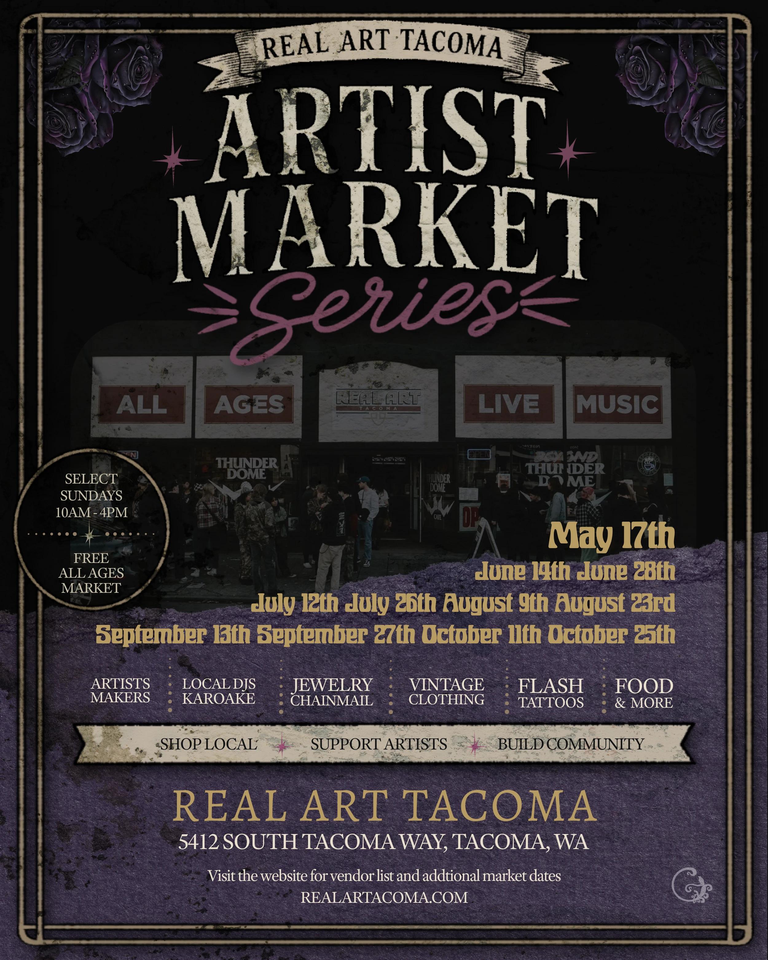 Gothic Curios Presents: Real Art Tacoma 2026 Artist Market Series flyer
